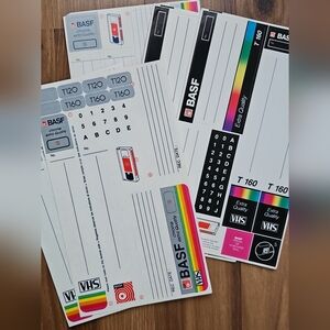 BASF VHS Tape Labels with Rainbow Accents, Set Of 5